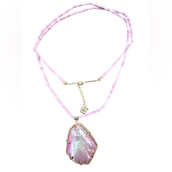 Kendra Scott Beatrix Long Beaded Pendant Necklace Pink Howlite Stone in Gold - Picture 7 of 7